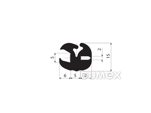 Gumový profil do okien dopravných prostriedkov, 15x17/5/2mm, odporúčaný klinok 00598001, 70°ShA, EPDM, -40°C/+100°C, čierny